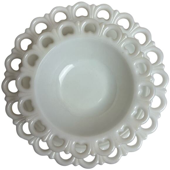 2 PC Anchor Hocking White Milk Glass Lace Edge Serving Plate & Bowl - Picture 1 of 11